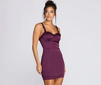 Satin Sweetheart Ruffle Mini Dress