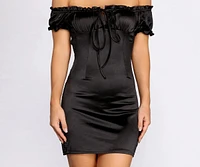 Satin Off Shoulder Mini Dress