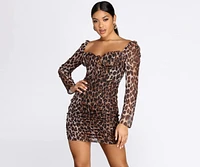 Metallic Leopard Ruched Mini Dress