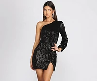 One Sided Sequin Shoulder Mini Dress