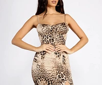 Leader Leopard Print Satin Midi Dress