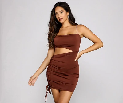 Hard To Get Ruched Cutout Mini Dress