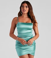 Dreamy Satin Ruched Mini Dress