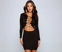 All That Lace Up Mini Dress