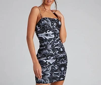 Heart Swirls Mesh Ruched Mini Dress