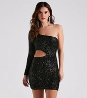 Sparkle Party Sequin One-Shoulder Mini Dress