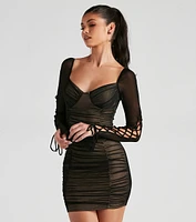 Mesh Attention Lace Up Mini Dress