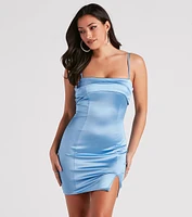 Going Out Satin Slit Mini Dress