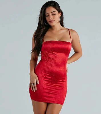 Yes Please Satin Rhinestone Mini Dress