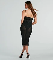 Caught The Drama Rhinestone Fishnet Midi Dress