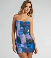 Most Alluring Strapless Corset Abstract Mini Dress