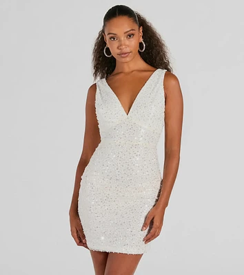 Ready To Sparkle V-Neck Bodycon Sequin Mini Dress