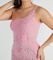 Undeniable Glow One-Shoulder Faux Pearl Mini Dress