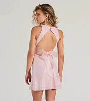 Make A Statement Tulle Bow A-Line Sequin Mini Dress