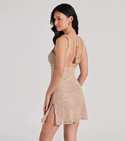 Sparkly Catch Sleeveless Sequin Fishnet Mini Dress