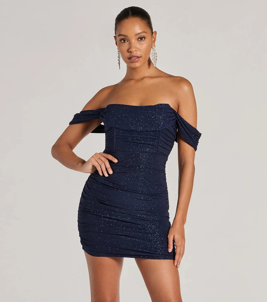 Glimmer Babe Glitter Off-The-Shoulder Mini Dress