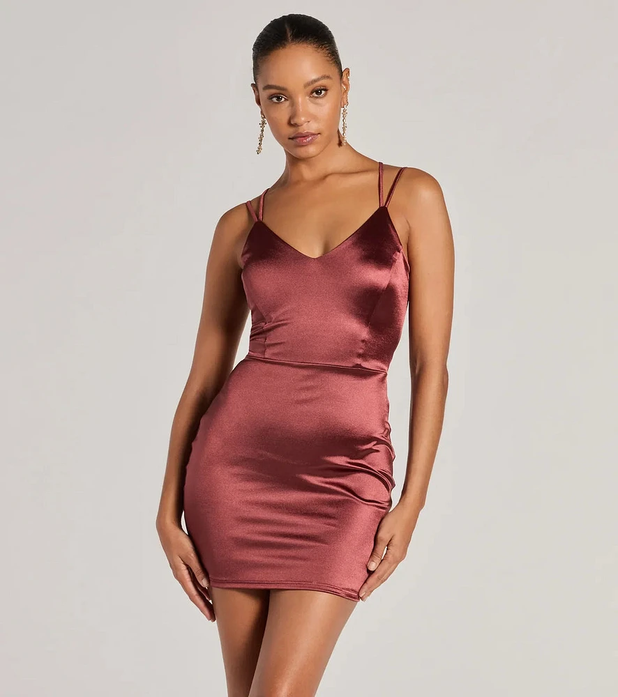 Simply A Stunner Lace-Up Bodycon Satin Mini Dress