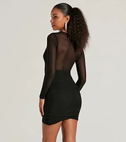 Major VIP Long Sleeve Sheer Mesh Bodycon Mini Dress