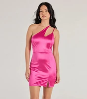 Sultry Era One-Shoulder Strappy Satin Mini Dress