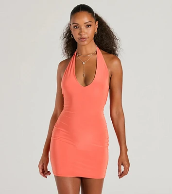 Sultry Moves Plunging Halter Bodycon Mini Dress