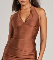 Exclusive Sultry V-Neck Halter Bodycon Midi Dress