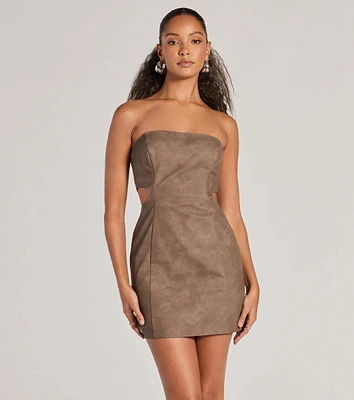 Iconic Allure Faux Leather Strapless Bodycon Mini Dress