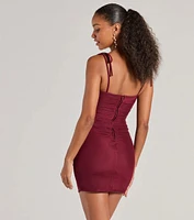 Glamorous Nights Mesh And Crepe Ruched Mini Dress