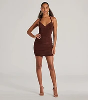 Serving Looks Ruched Knit Bodycon Mini Dress