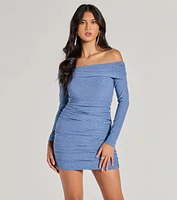 Glam Aura Glitter Knit Off-The-Shoulder Mini Dress