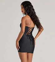 Spellbinding Beauty Strapless Lace-Up Mini Dress