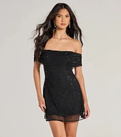 Sparkling Luxe Rhinestone Mesh Off-The-Shoulder Mini Dress