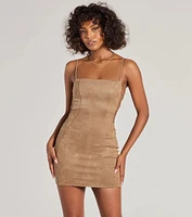 Alluring Moment Faux Suede Lattice Cutout Mini Dress