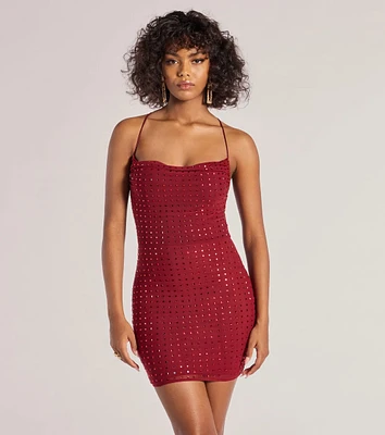 Glam Babe Rhinestone Mesh Strappy Back Mini Dress