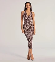 Fierce Style Zebra Print Mesh Halter Midi Dress