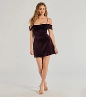 Luxe Chic Velvet Cold-Shoulder A-Line Mini Dress