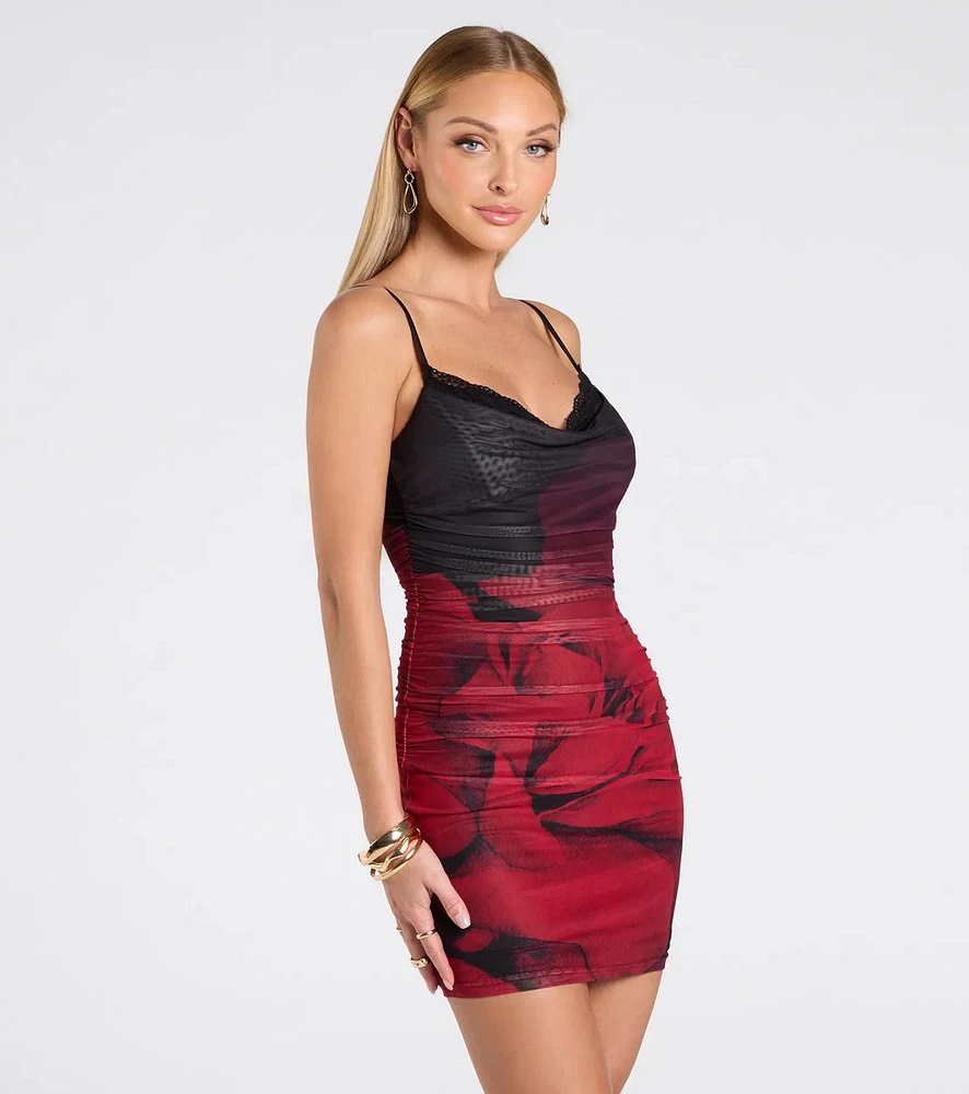 Meant To Amaze Lace Trim Abstract Mini Dress