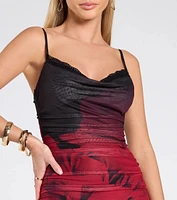 Meant To Amaze Lace Trim Abstract Mini Dress
