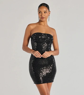 Shimmer All Night Strapless Sequin Mini Dress