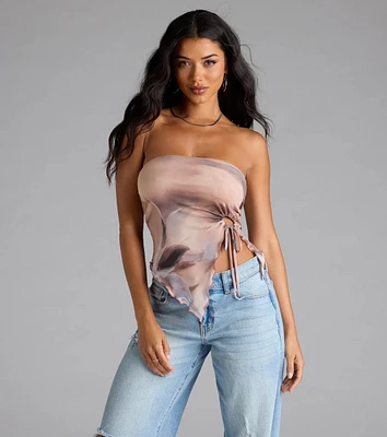 New Babe Strapless Slit Abstract Crop Top