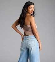 New Babe Strapless Slit Abstract Crop Top