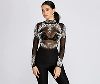 New Flame Hand-Beaded Mesh Bodysuit