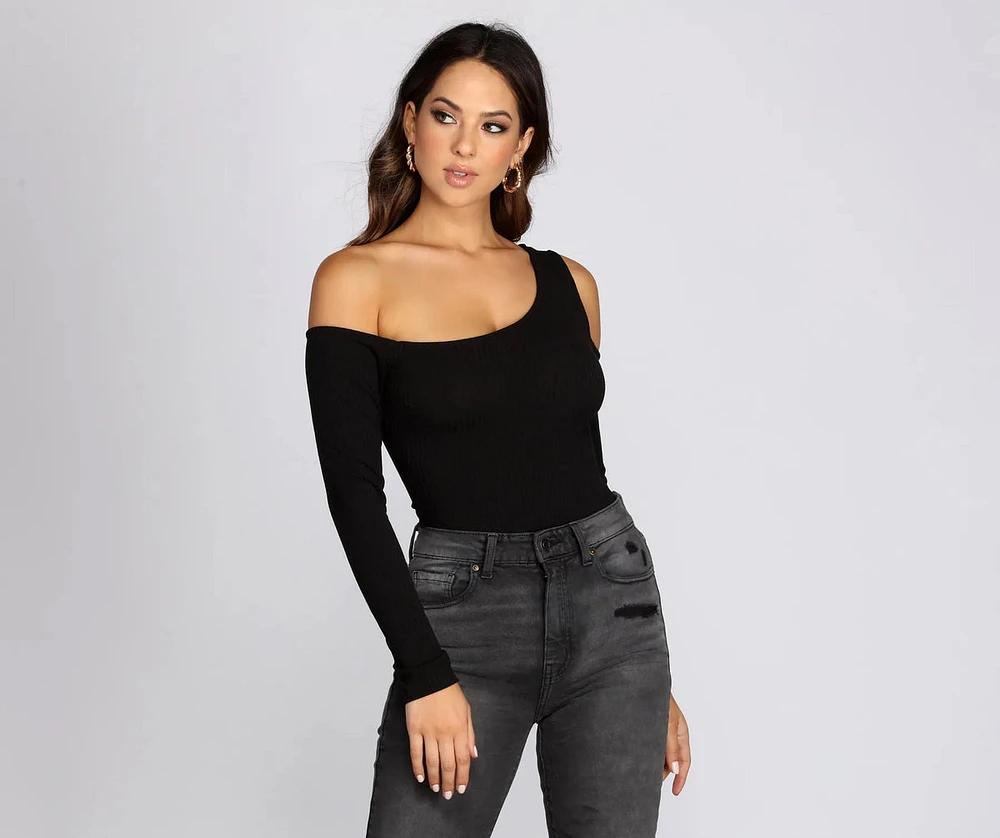 One Shoulder Knit Bodysuit