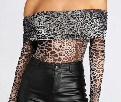 Fabulously Fierce Mesh Off Shoulder Bodysuit