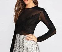 Lace Detail Mesh Bodysuit