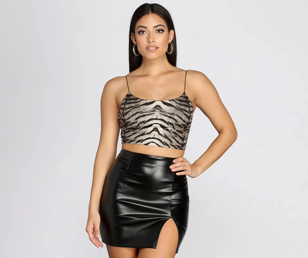 Sequin Tiger Print Crop Top