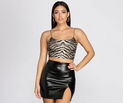 Sequin Tiger Print Crop Top