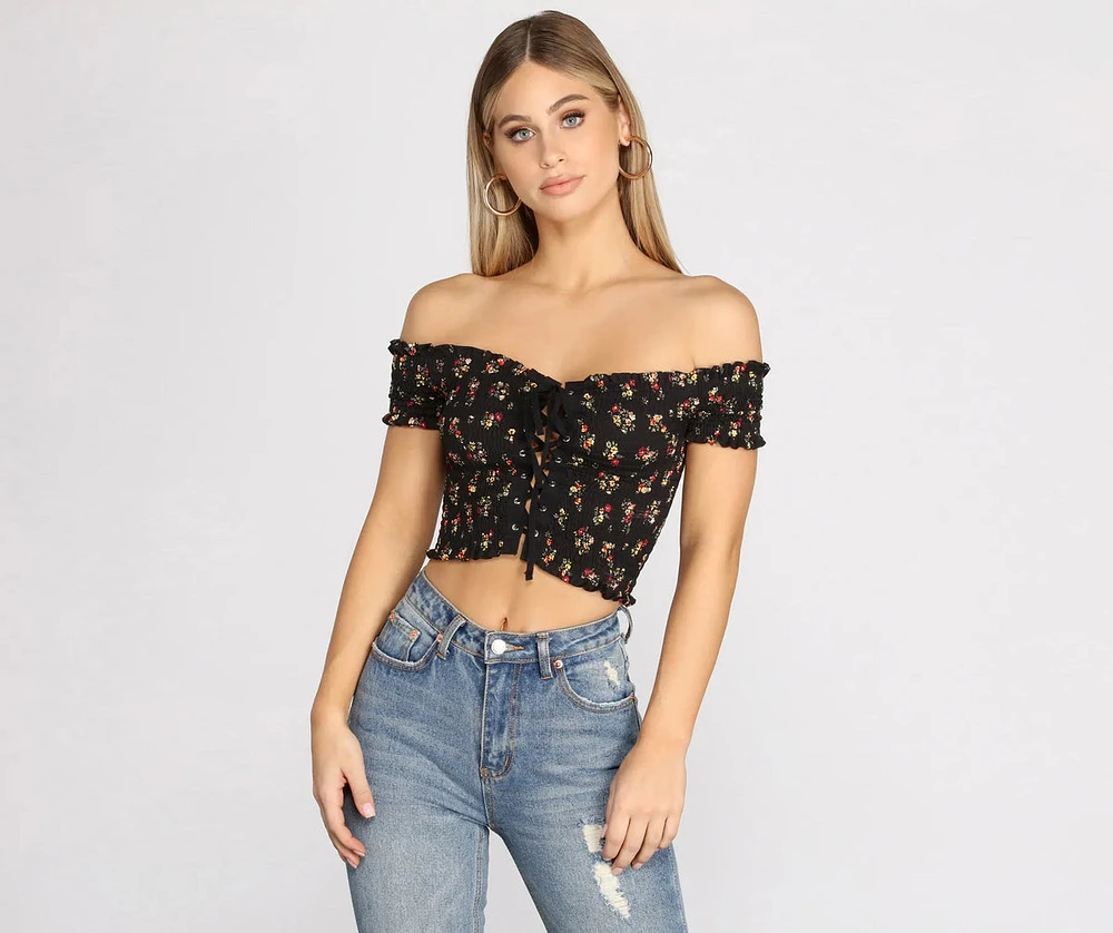 Flower Girl Lace Up Crop Top