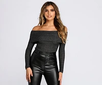 Off Shoulder Ribbed Sweater