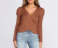 Ruched Shoulder Wrap Front Top