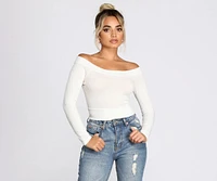 Off The Shoulder Brushed Knit Crop Top